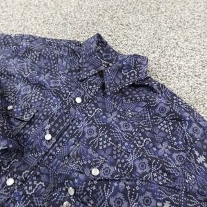 Rock & Roll Denim Shirt Mens L Blue Geometric Western Pearl Snap Up Cowboy Rodeo